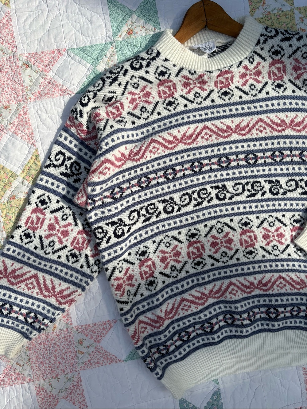 Vintage 90s Fair Isle Crewneck Sweater XL Cottagecore Grunge Grandpa Knit USA